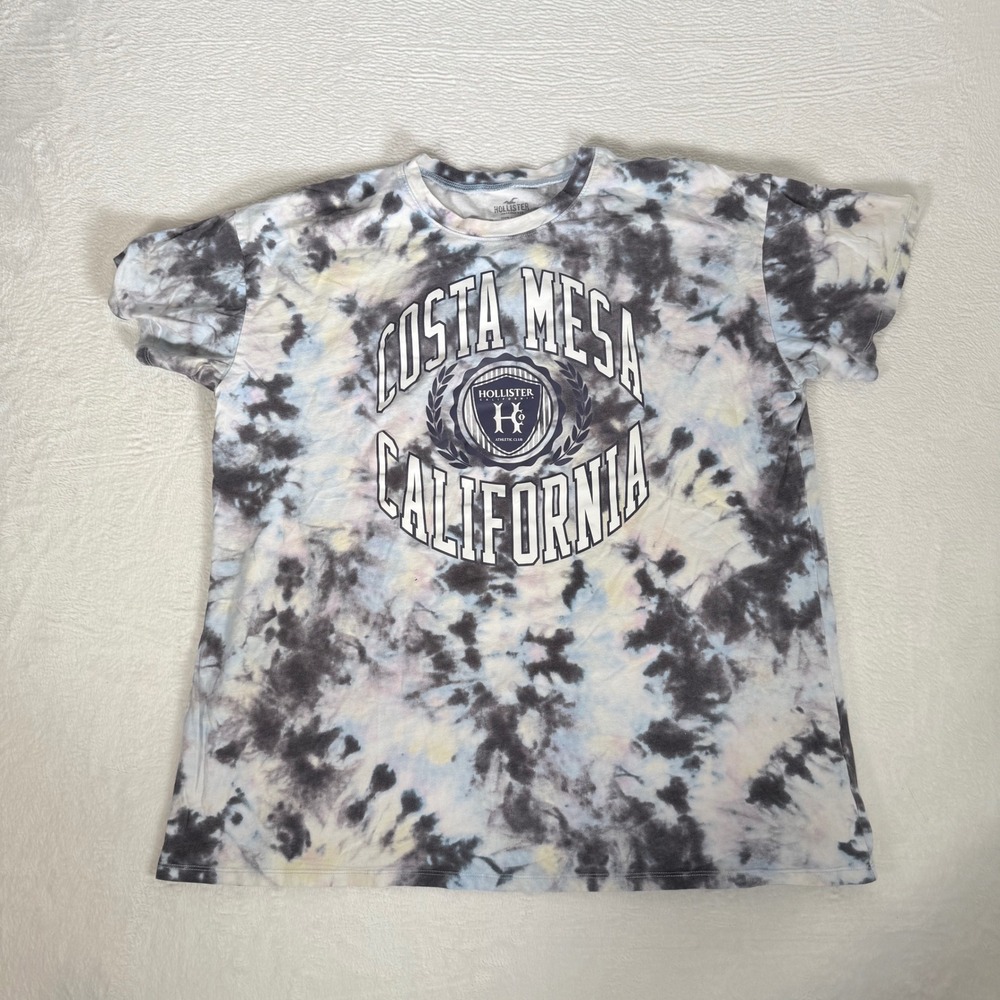 Hollister Costa Mesa California Tie Dye Graphic T-Shirt XL Gray Blue Mens